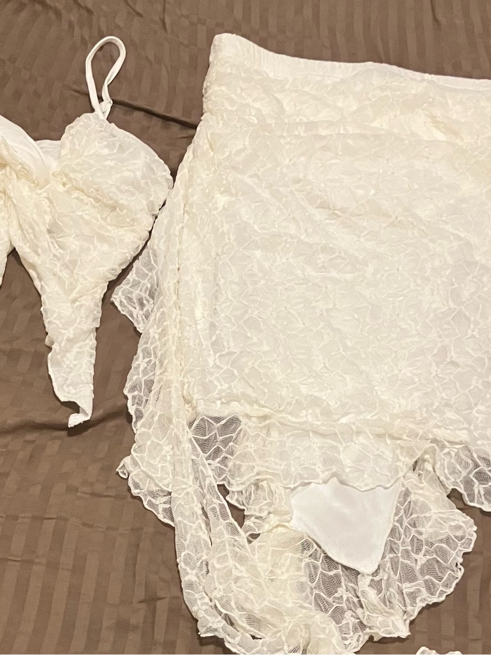 SHEIN Ivory Lace Two-Piece Chemise & Skirt And Top Set Brand New Size XS